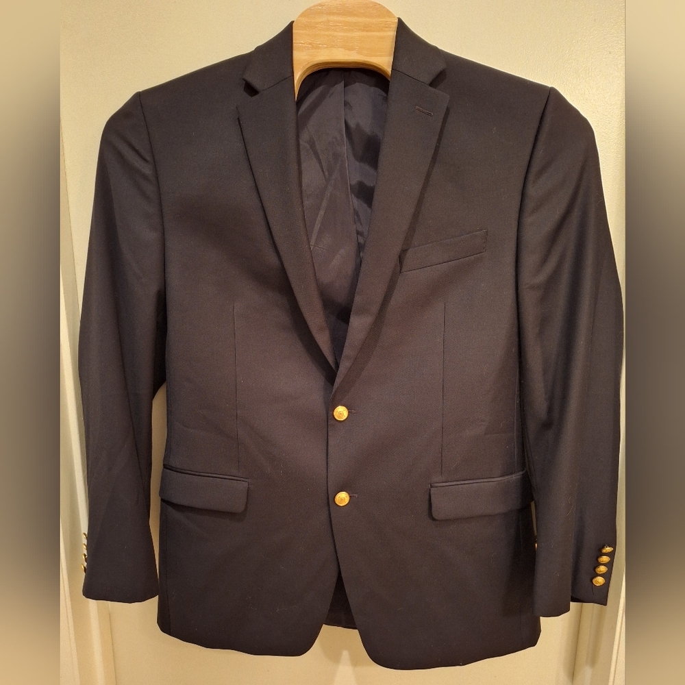 Lauren Ralph Lauren Blazer Blue‎ Men's Wool Sport Coat Jacket 42L Gold Buttons